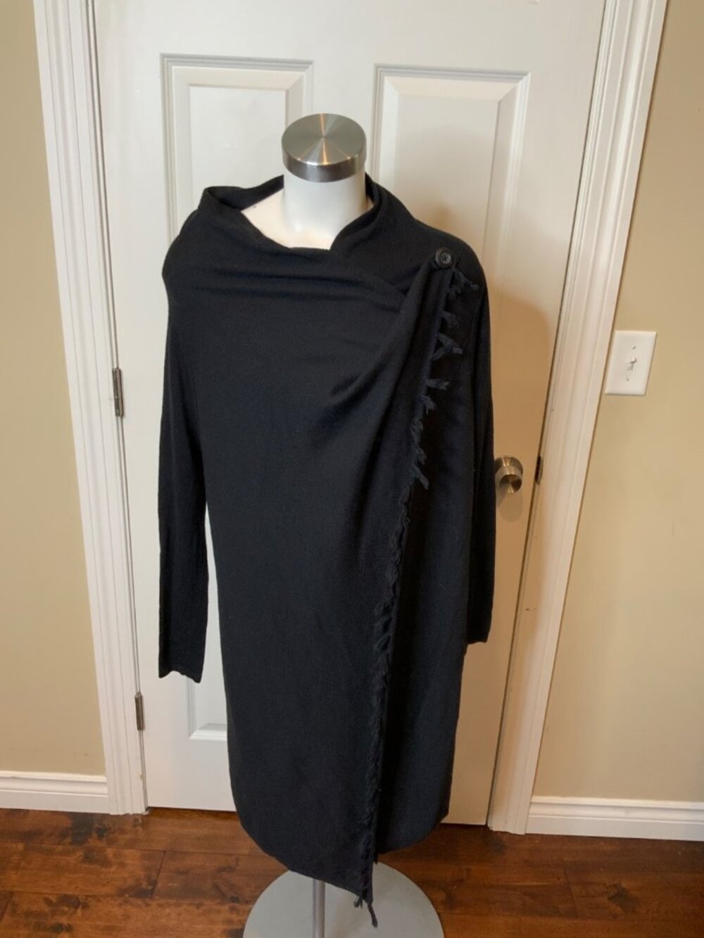 Matilda Jane Black Draped Wrap Cardigan W/ Fringe Hem NWT, Size XS